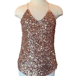 Grace Karin Sequin Cami Top Rose Gold Racerback Party Top Size Small‎